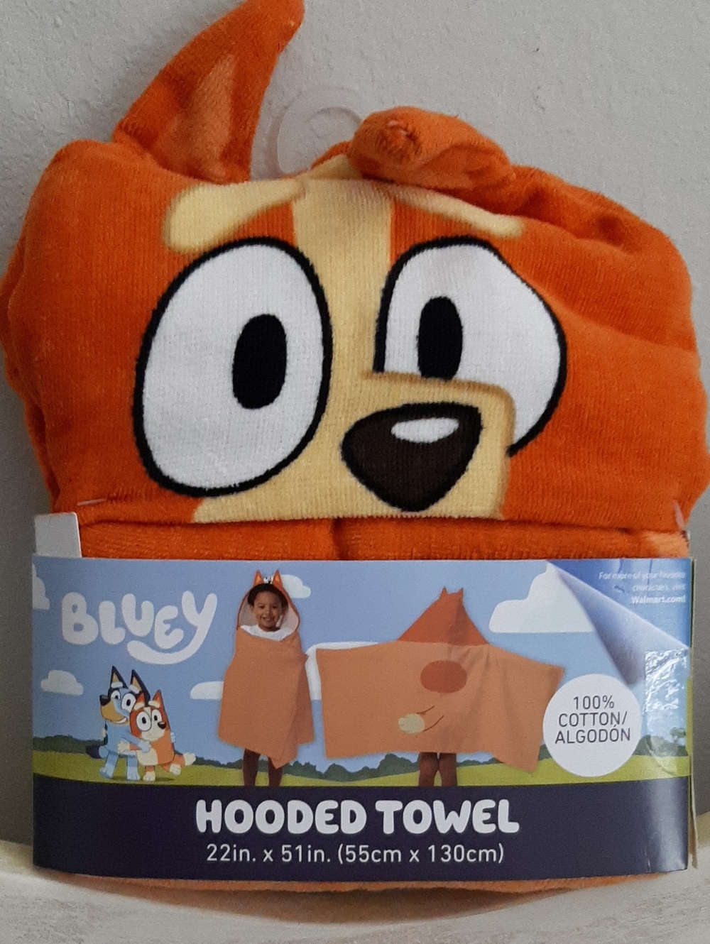Bluey Bingo NEW Orange Hooded Towel with Character Face